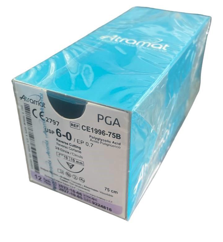 PGA (полігліколід) CE1996-75B плетений фіолетовий, що розсмоктується USP 6-0 (EP0.7) зі зворотн.-ріж. голкою 19мм, 3/8 кола, довж. нитки 75см